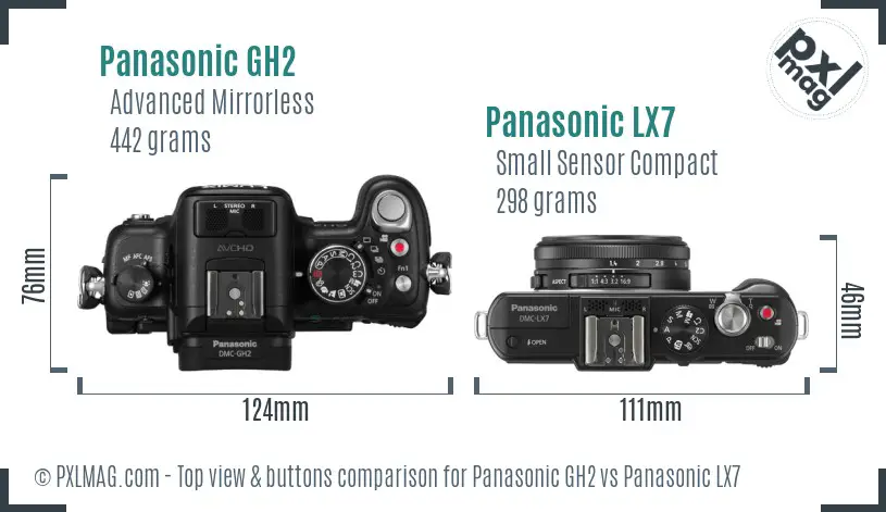 Panasonic GH2 vs Panasonic LX7 top view buttons comparison