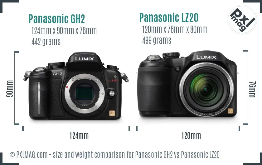 Panasonic GH2 vs Panasonic LZ20 size comparison