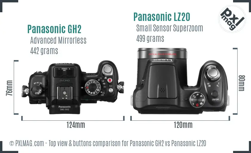 Panasonic GH2 vs Panasonic LZ20 top view buttons comparison