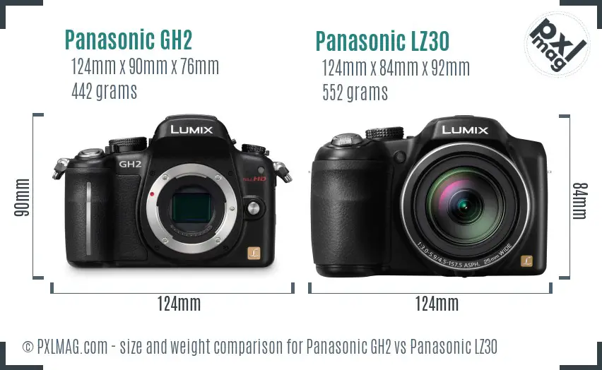 Panasonic GH2 vs Panasonic LZ30 size comparison