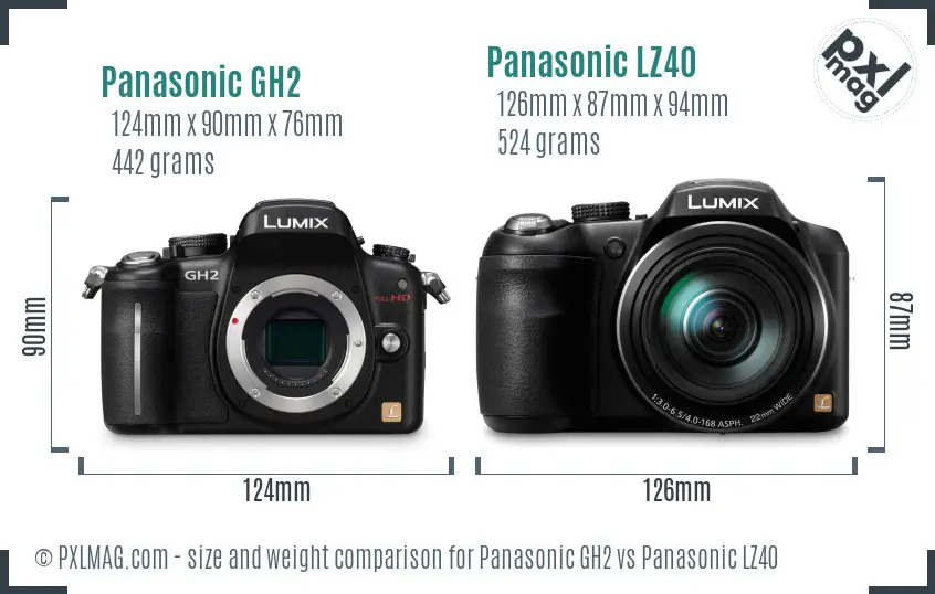 Panasonic GH2 vs Panasonic LZ40 size comparison