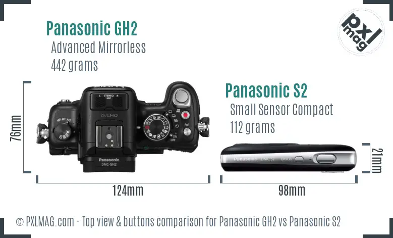 Panasonic GH2 vs Panasonic S2 top view buttons comparison