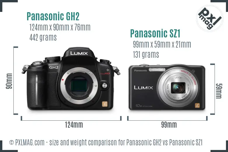 Panasonic GH2 vs Panasonic SZ1 size comparison