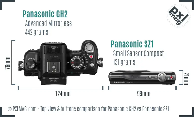 Panasonic GH2 vs Panasonic SZ1 top view buttons comparison