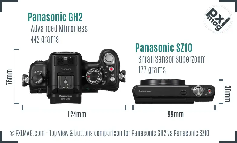 Panasonic GH2 vs Panasonic SZ10 top view buttons comparison