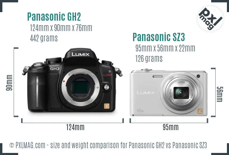 Panasonic GH2 vs Panasonic SZ3 size comparison