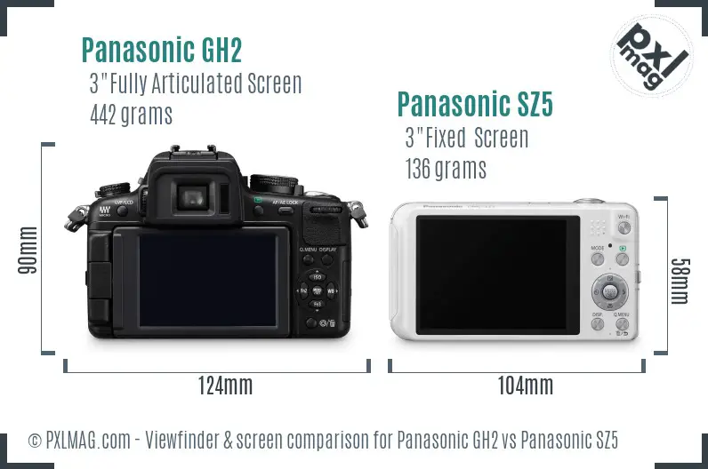 Panasonic GH2 vs Panasonic SZ5 Screen and Viewfinder comparison