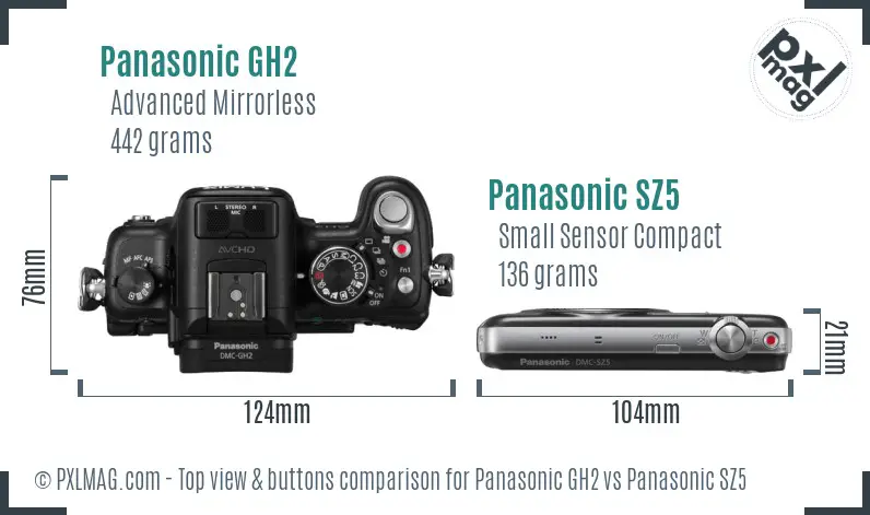 Panasonic GH2 vs Panasonic SZ5 top view buttons comparison