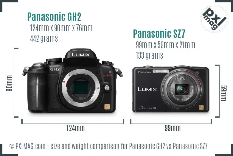 Panasonic GH2 vs Panasonic SZ7 size comparison