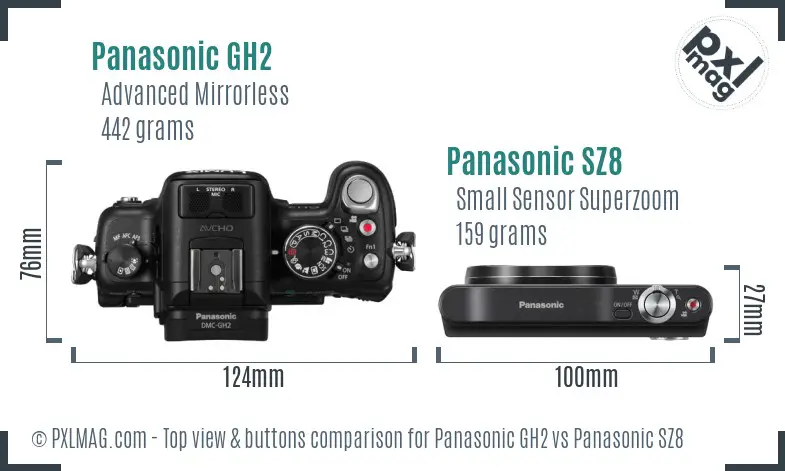 Panasonic GH2 vs Panasonic SZ8 top view buttons comparison