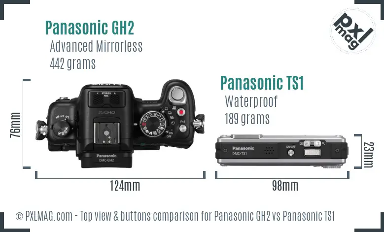 Panasonic GH2 vs Panasonic TS1 top view buttons comparison