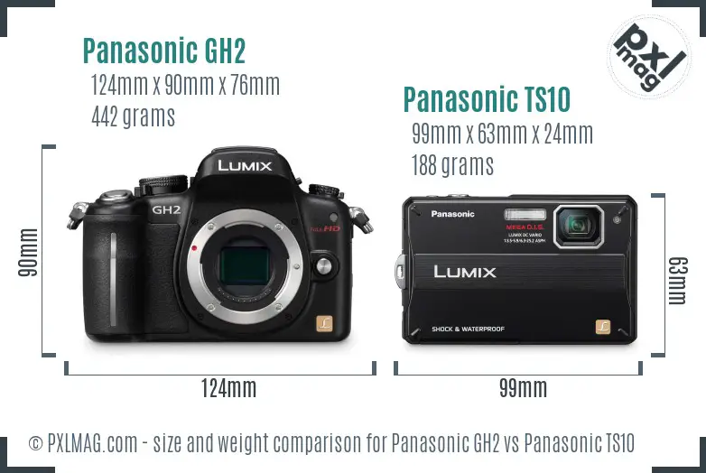 Panasonic GH2 vs Panasonic TS10 size comparison