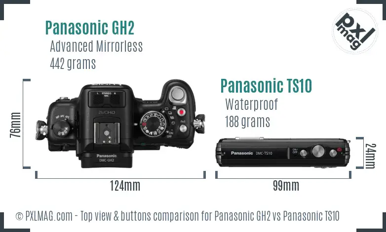 Panasonic GH2 vs Panasonic TS10 top view buttons comparison