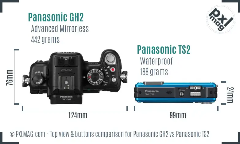 Panasonic GH2 vs Panasonic TS2 top view buttons comparison