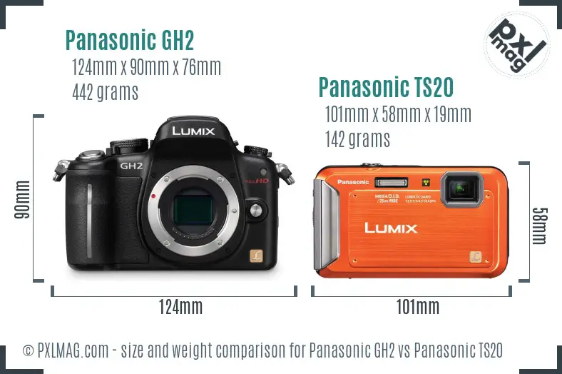 Panasonic GH2 vs Panasonic TS20 size comparison