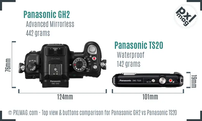 Panasonic GH2 vs Panasonic TS20 top view buttons comparison