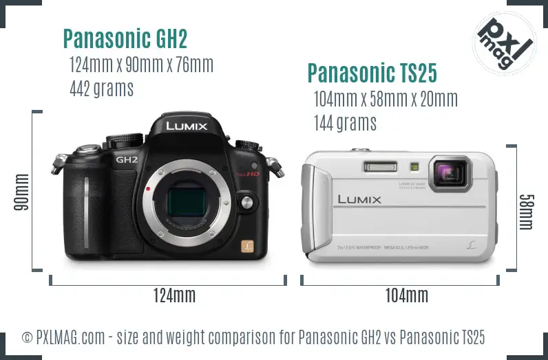 Panasonic GH2 vs Panasonic TS25 size comparison