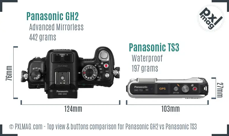 Panasonic GH2 vs Panasonic TS3 top view buttons comparison