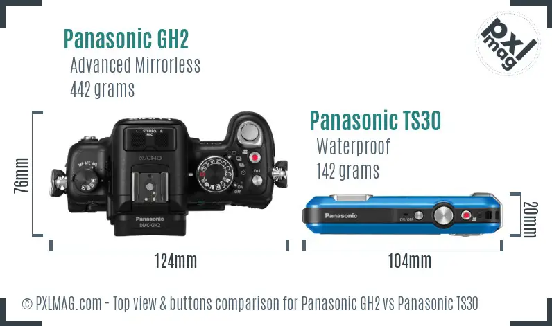 Panasonic GH2 vs Panasonic TS30 top view buttons comparison