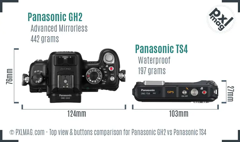 Panasonic GH2 vs Panasonic TS4 top view buttons comparison