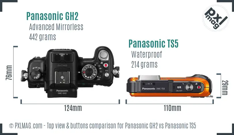 Panasonic GH2 vs Panasonic TS5 top view buttons comparison