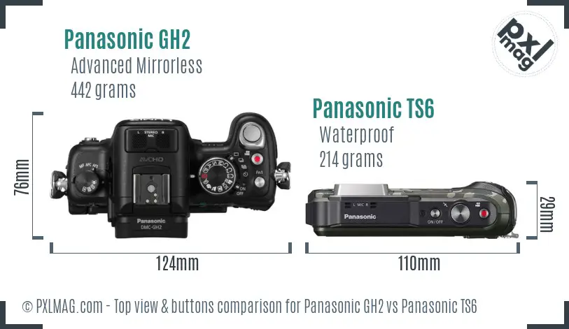Panasonic GH2 vs Panasonic TS6 top view buttons comparison