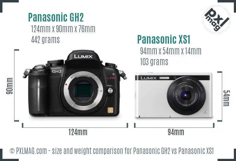 Panasonic GH2 vs Panasonic XS1 size comparison