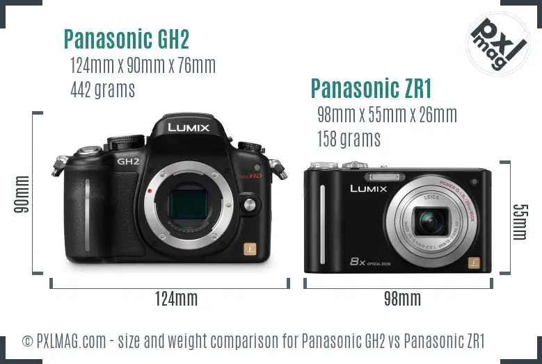 Panasonic GH2 vs Panasonic ZR1 size comparison