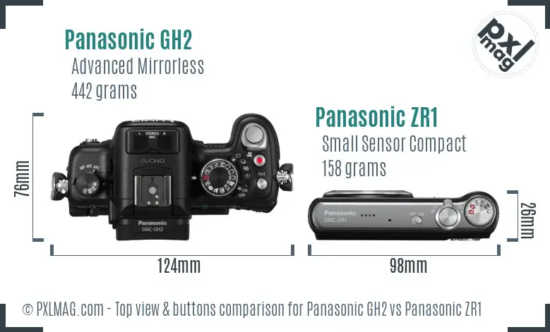 Panasonic GH2 vs Panasonic ZR1 top view buttons comparison