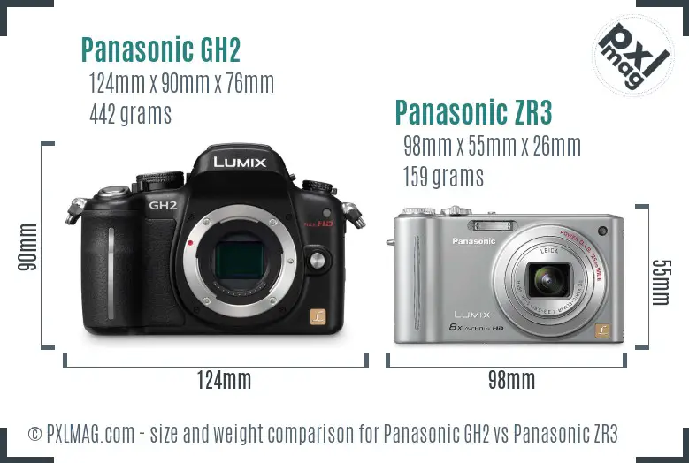 Panasonic GH2 vs Panasonic ZR3 size comparison