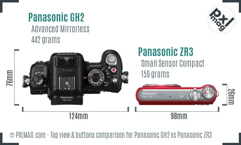 Panasonic GH2 vs Panasonic ZR3 top view buttons comparison