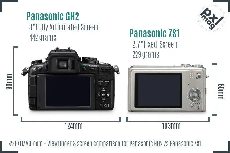 Panasonic GH2 vs Panasonic ZS1 Screen and Viewfinder comparison