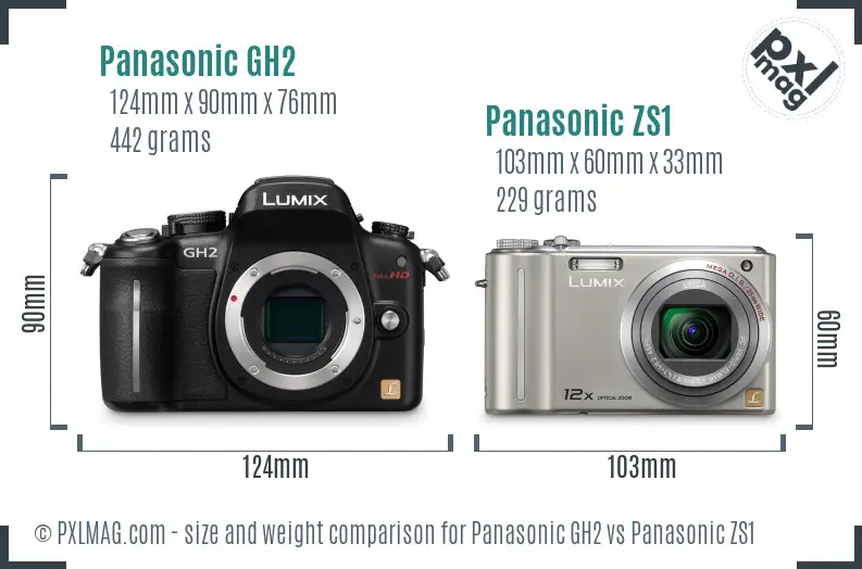 Panasonic GH2 vs Panasonic ZS1 size comparison