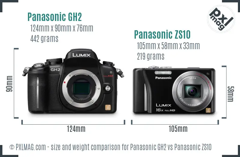 Panasonic GH2 vs Panasonic ZS10 size comparison