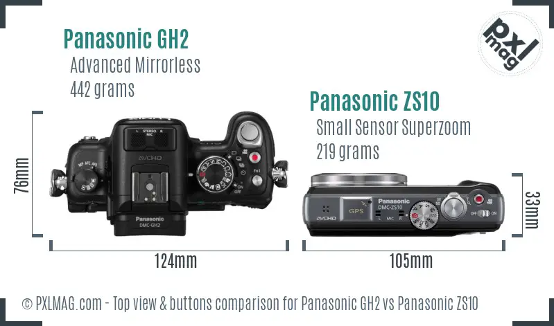 Panasonic GH2 vs Panasonic ZS10 top view buttons comparison