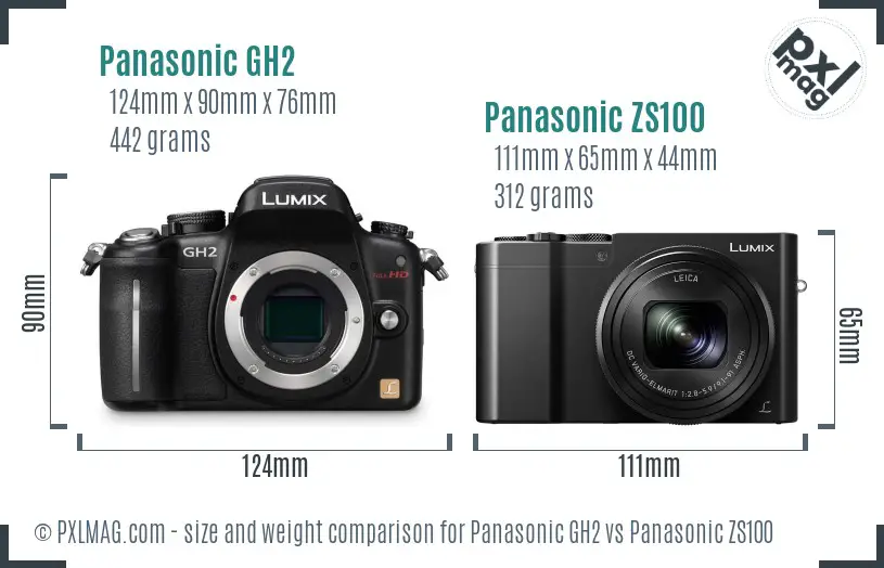 Panasonic GH2 vs Panasonic ZS100 size comparison