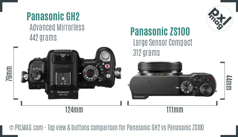 Panasonic GH2 vs Panasonic ZS100 top view buttons comparison