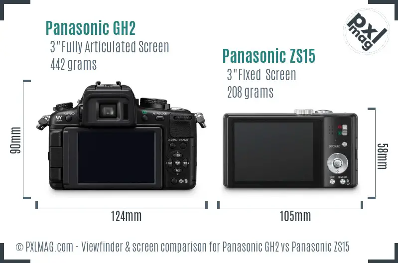 Panasonic GH2 vs Panasonic ZS15 Screen and Viewfinder comparison