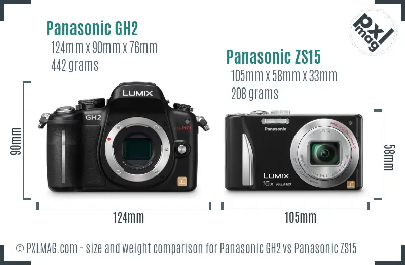 Panasonic GH2 vs Panasonic ZS15 size comparison
