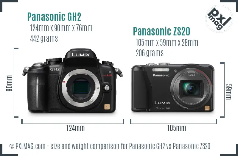 Panasonic GH2 vs Panasonic ZS20 size comparison