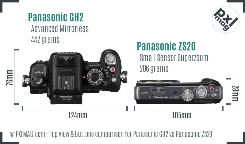 Panasonic GH2 vs Panasonic ZS20 top view buttons comparison