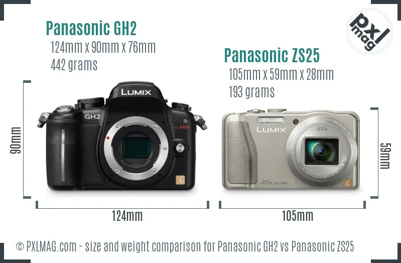 Panasonic GH2 vs Panasonic ZS25 size comparison