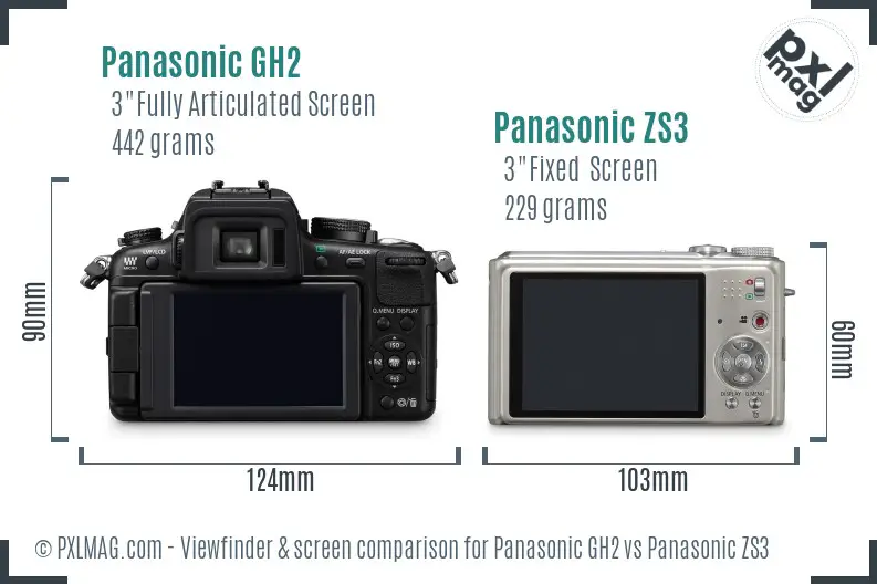 Panasonic GH2 vs Panasonic ZS3 Screen and Viewfinder comparison