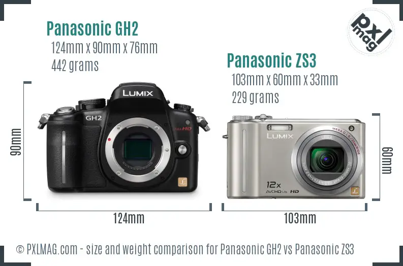 Panasonic GH2 vs Panasonic ZS3 size comparison