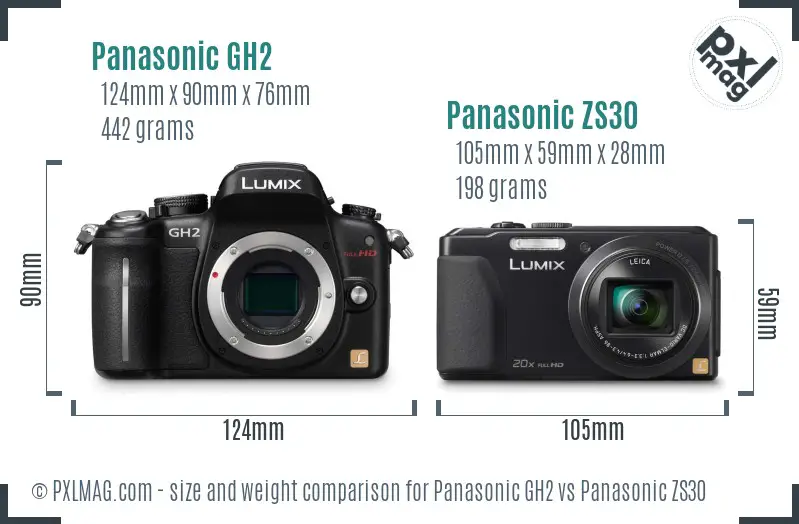 Panasonic GH2 vs Panasonic ZS30 size comparison