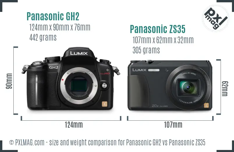 Panasonic GH2 vs Panasonic ZS35 size comparison