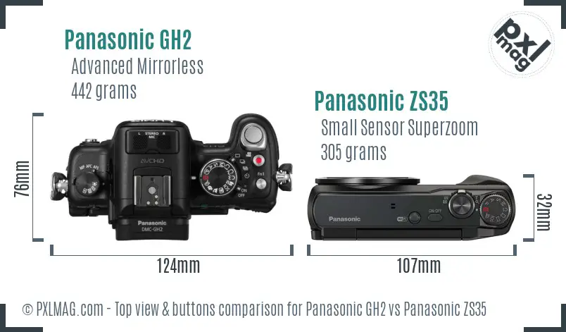 Panasonic GH2 vs Panasonic ZS35 top view buttons comparison