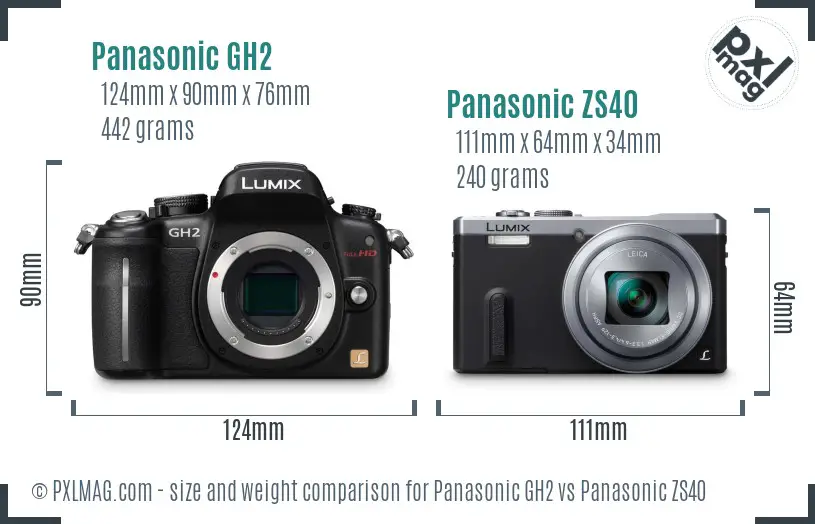 Panasonic GH2 vs Panasonic ZS40 size comparison