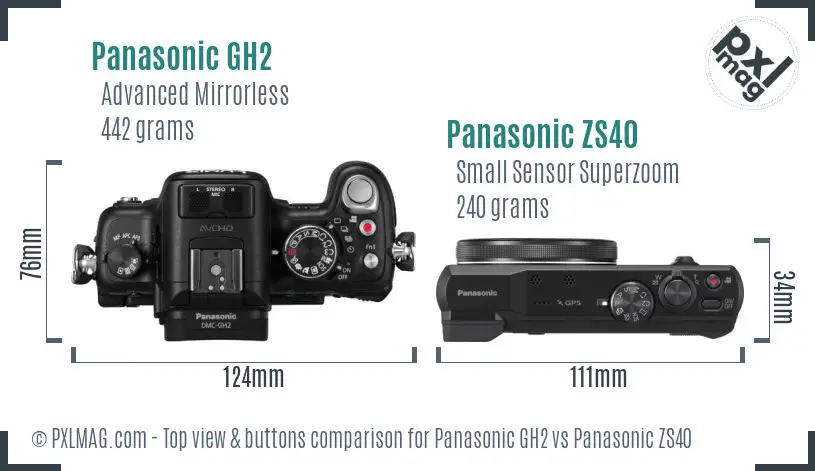 Panasonic GH2 vs Panasonic ZS40 top view buttons comparison