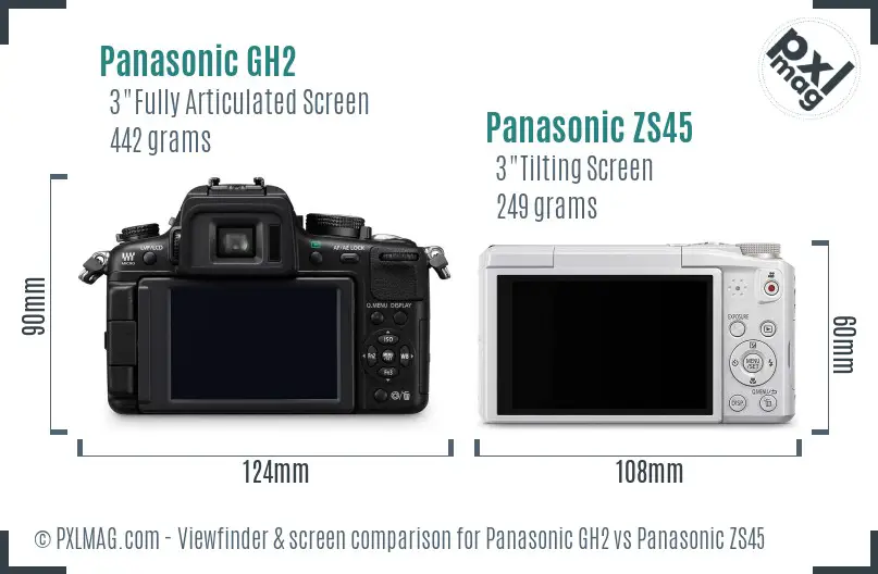 Panasonic GH2 vs Panasonic ZS45 Screen and Viewfinder comparison